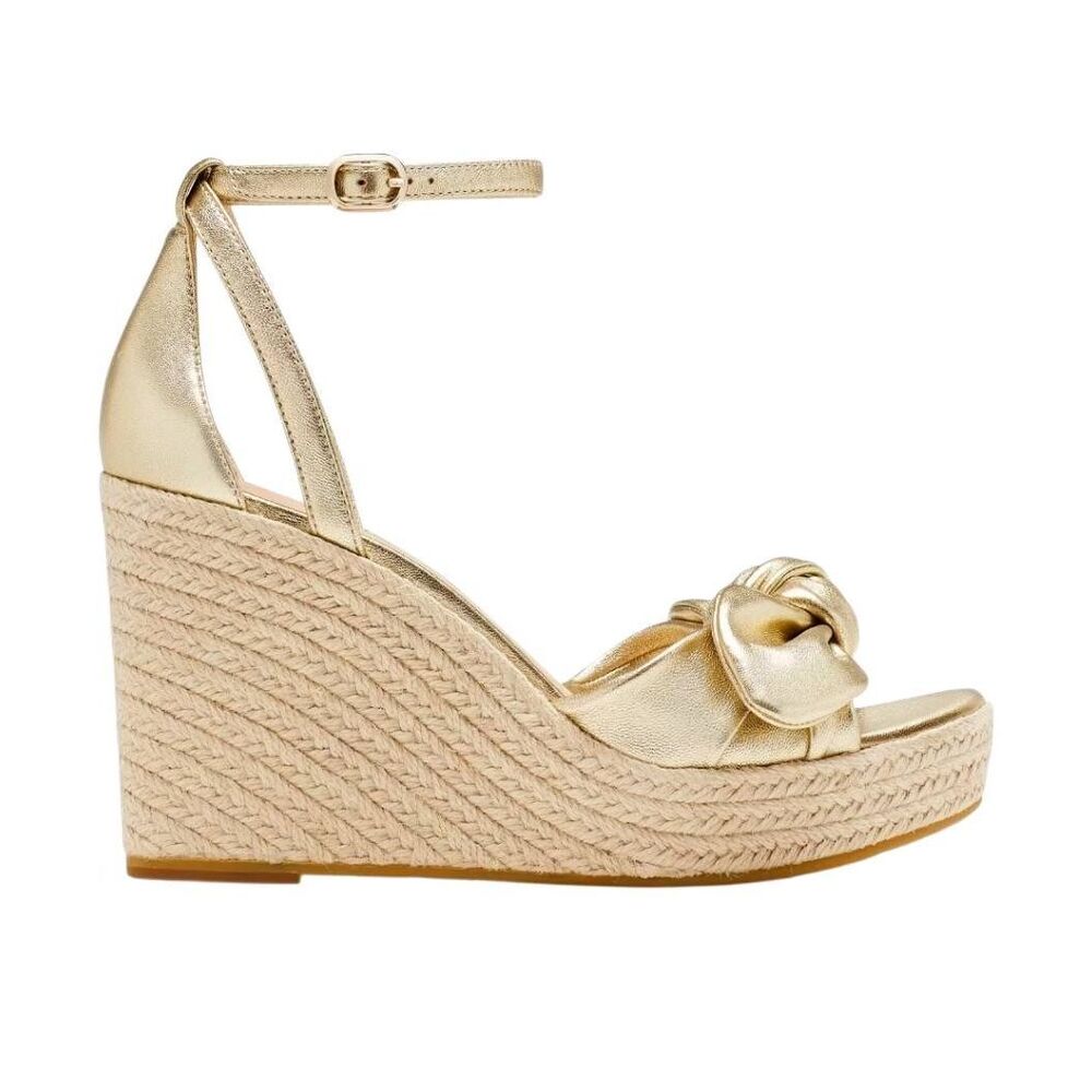 Kate Spade Tianna Metallic Leather Wedge Sandal Pale Gold 9B